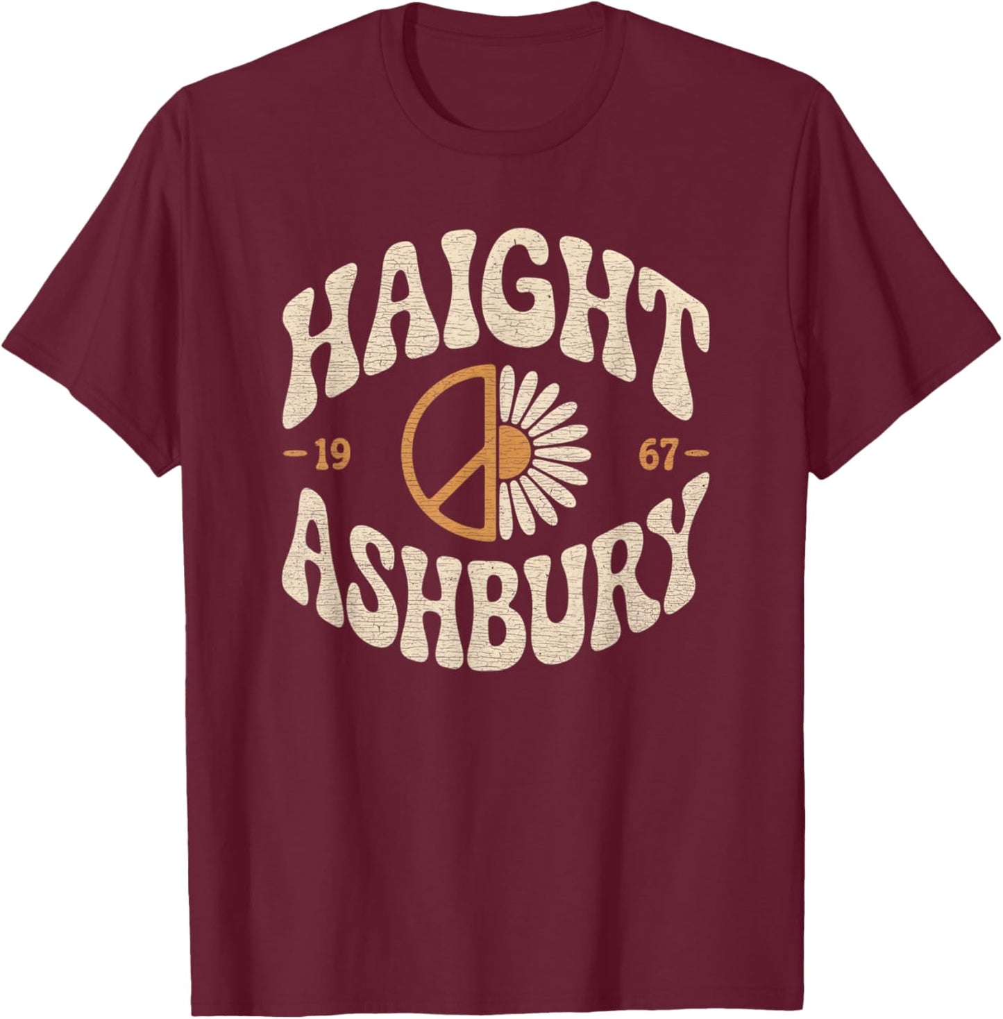 Haight Ashbury 1967 Hippie 60s Peace Flower Retro Vintage T-Shirt - T-Shirt | Maroon