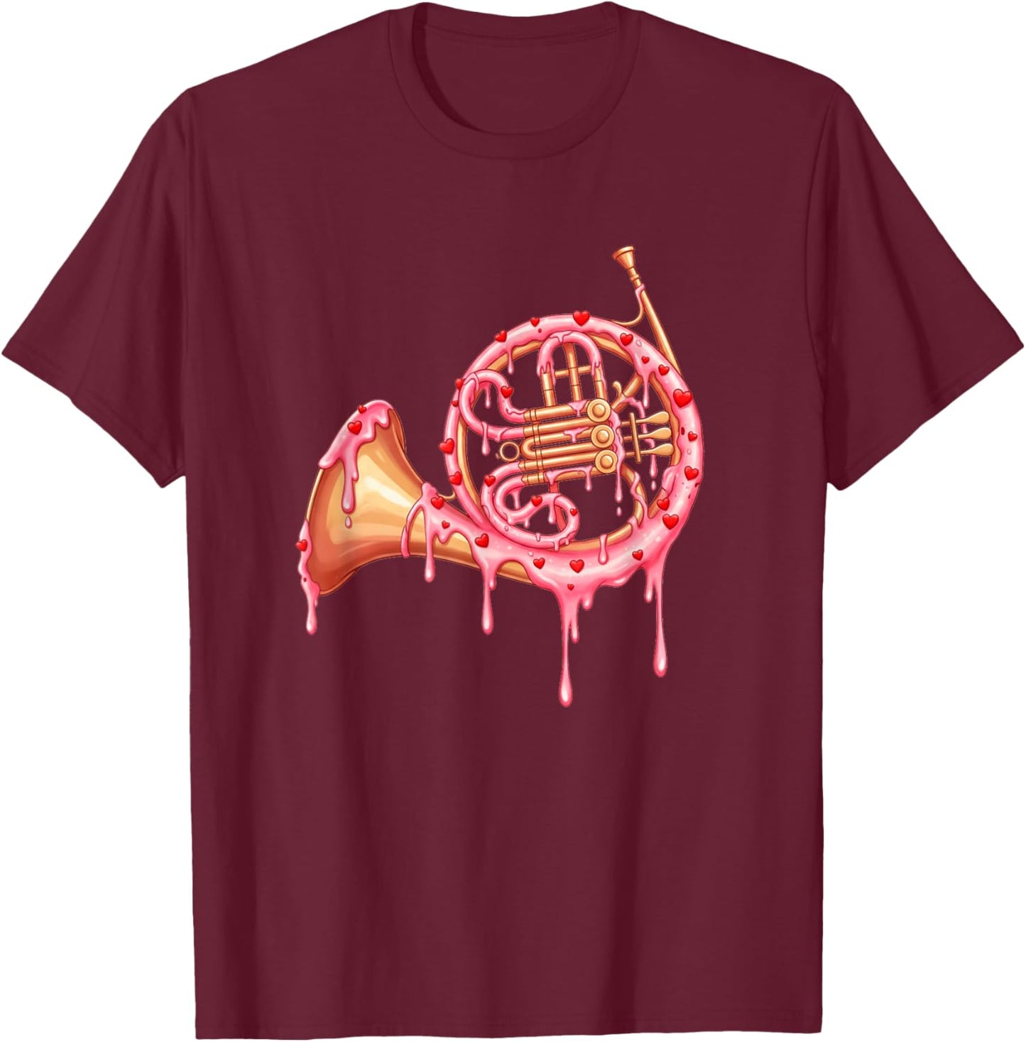 French Horn Valentines Day Ice Cream Drip Heart Girls Kids T-Shirt - T-Shirt | Maroon