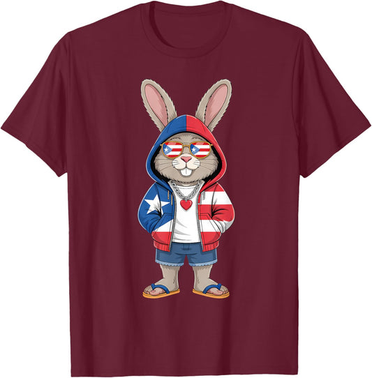 Puerto Rico Rabbit Puerto Rican Flag Bunny T-Shirt - T-Shirt | Maroon