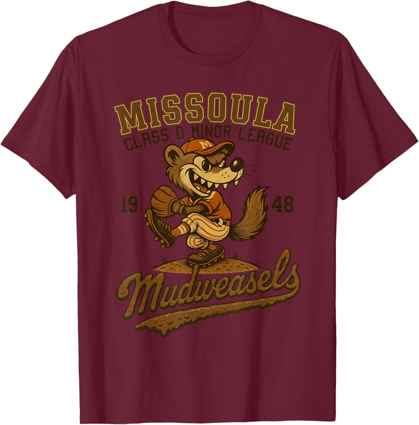 Missoula Mudweasels Retro Minor League Baseball T-Shirt - T-Shirt | Maroon