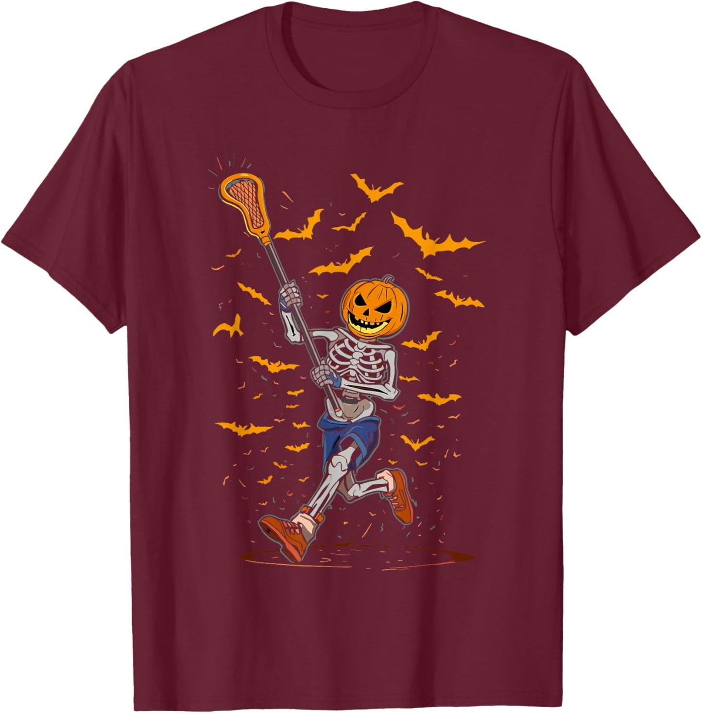 Skeleton Lacrosse Player Halloween Costume Kids Boys T-Shirt - T-Shirt | Maroon
