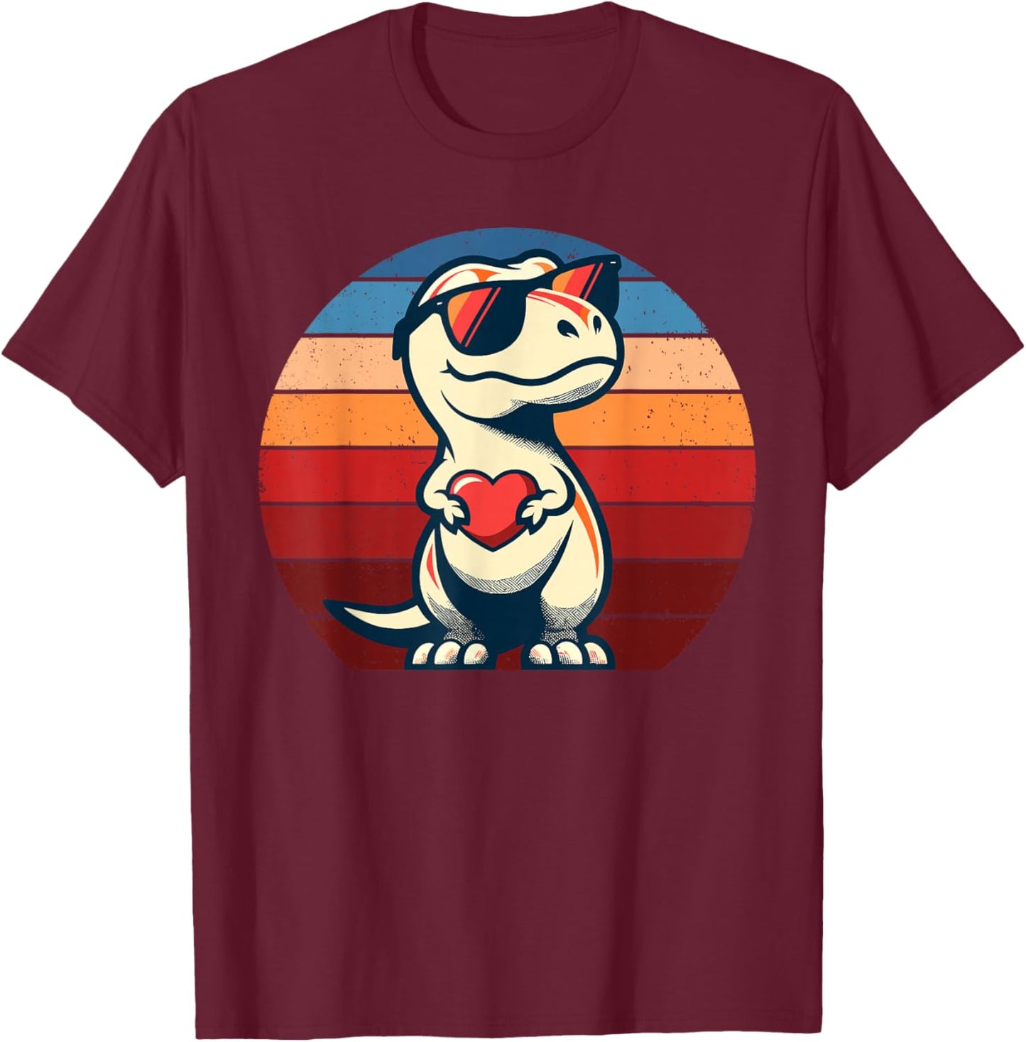 Retro Dinosaur T-Rex Men Women Kids Funny St. Valentine's T-Shirt - T-Shirt | Maroon