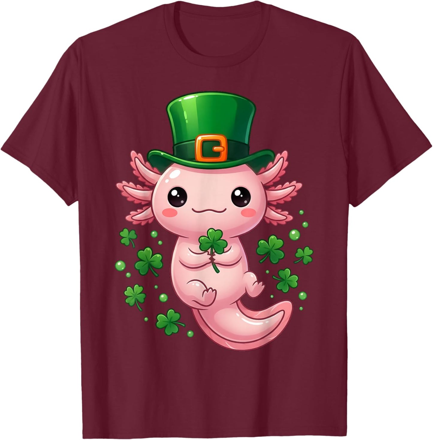Axolotl St Patricks Day Boys Girls Kids Saint Pattys Women T-Shirt - T-Shirt | Maroon