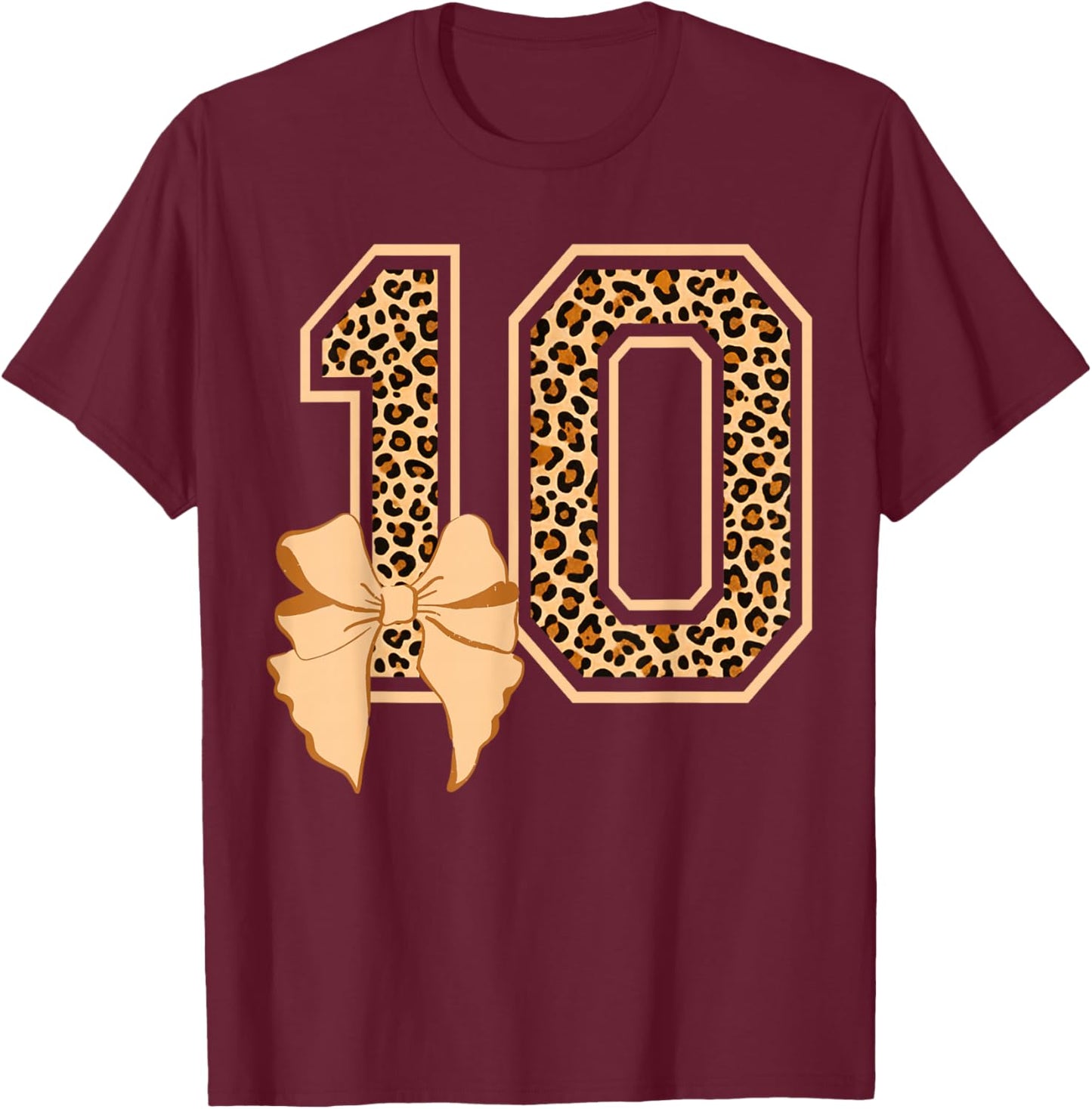 10th Birthday Girl Leopard Coquette Bow 10 Year Old T-Shirt - T-Shirt | Maroon