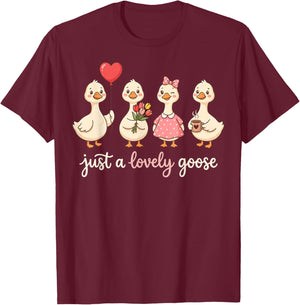 Just a Love Goose Valentine Girl Hearts Women Valentines T-Shirt - T-Shirt | Maroon