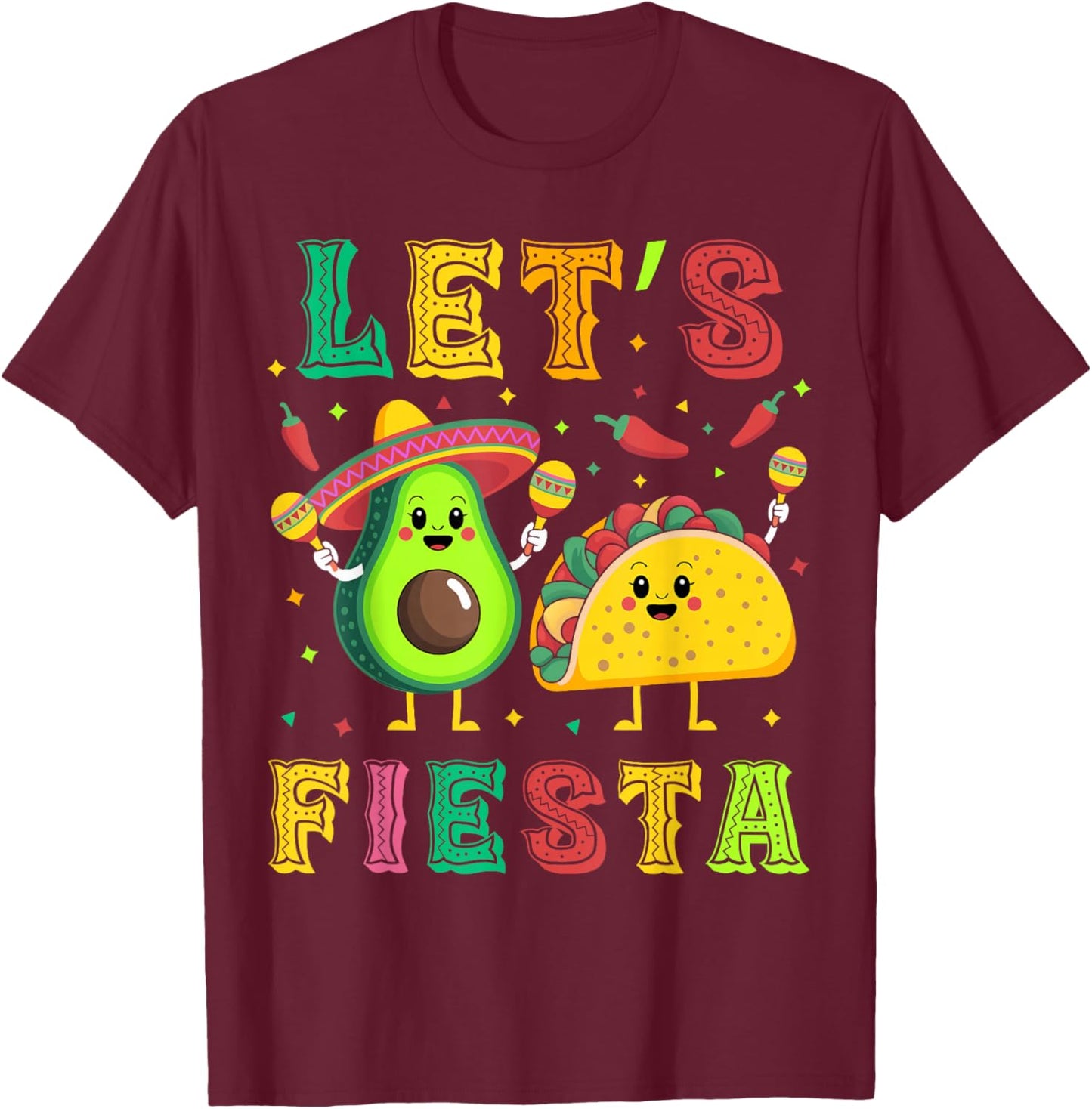Let's Fiesta Mexican Men Women Kids Cinco De Mayo T-Shirt - T-Shirt | Maroon