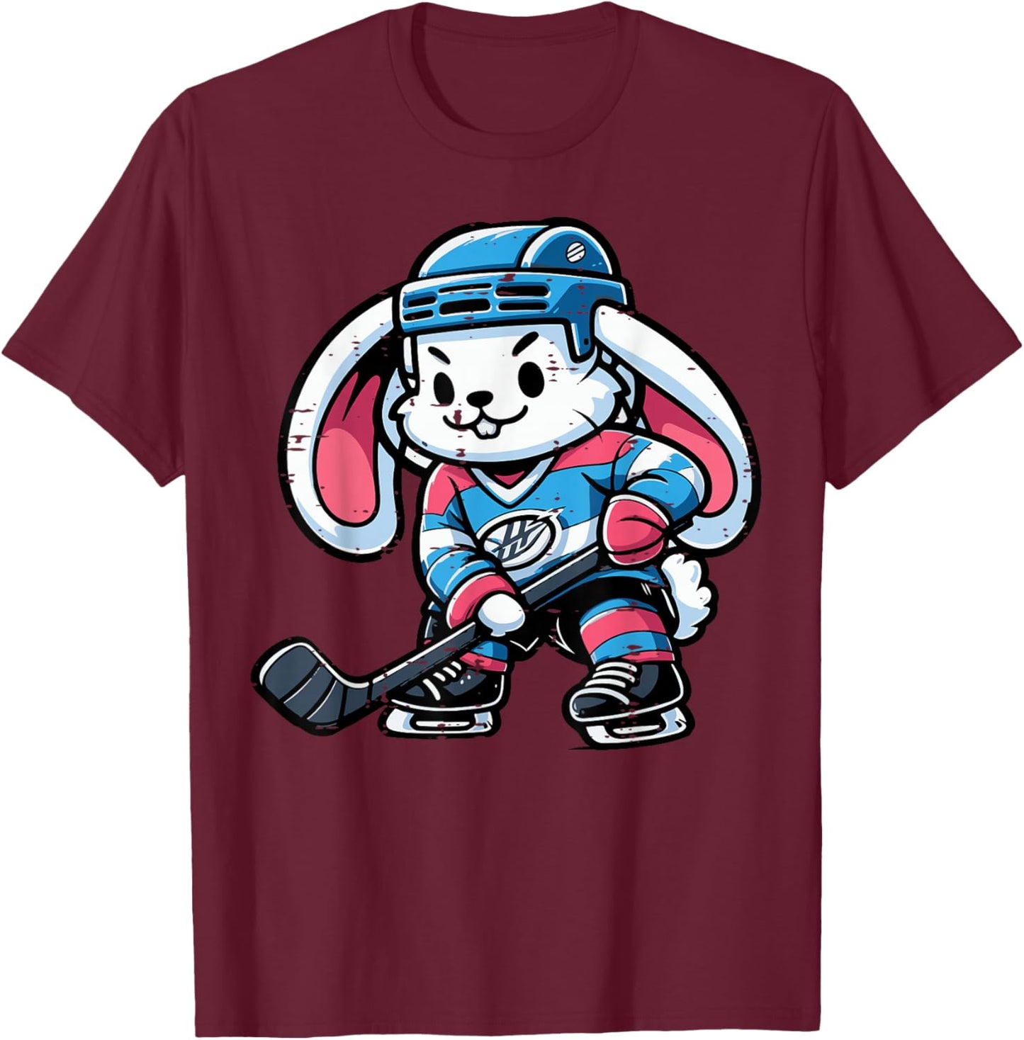 Easter Bunny Ice Hockey Player Cute Rabbit Boys Kids Men T-Shirt - T-Shirt | Maroon