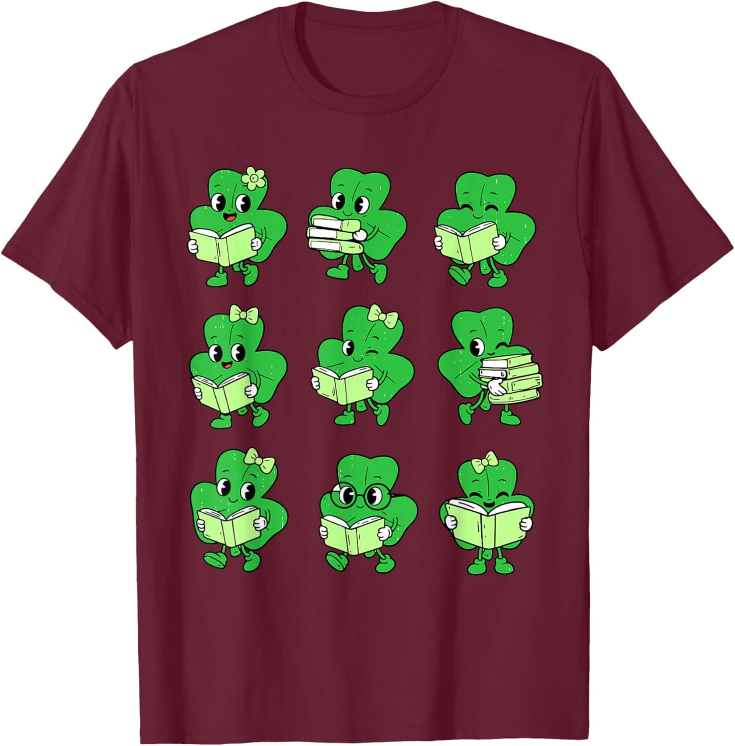 Funny Book Lover St Patricks Day Teacher Librarian Bookworm T-Shirt - T-Shirt | Maroon