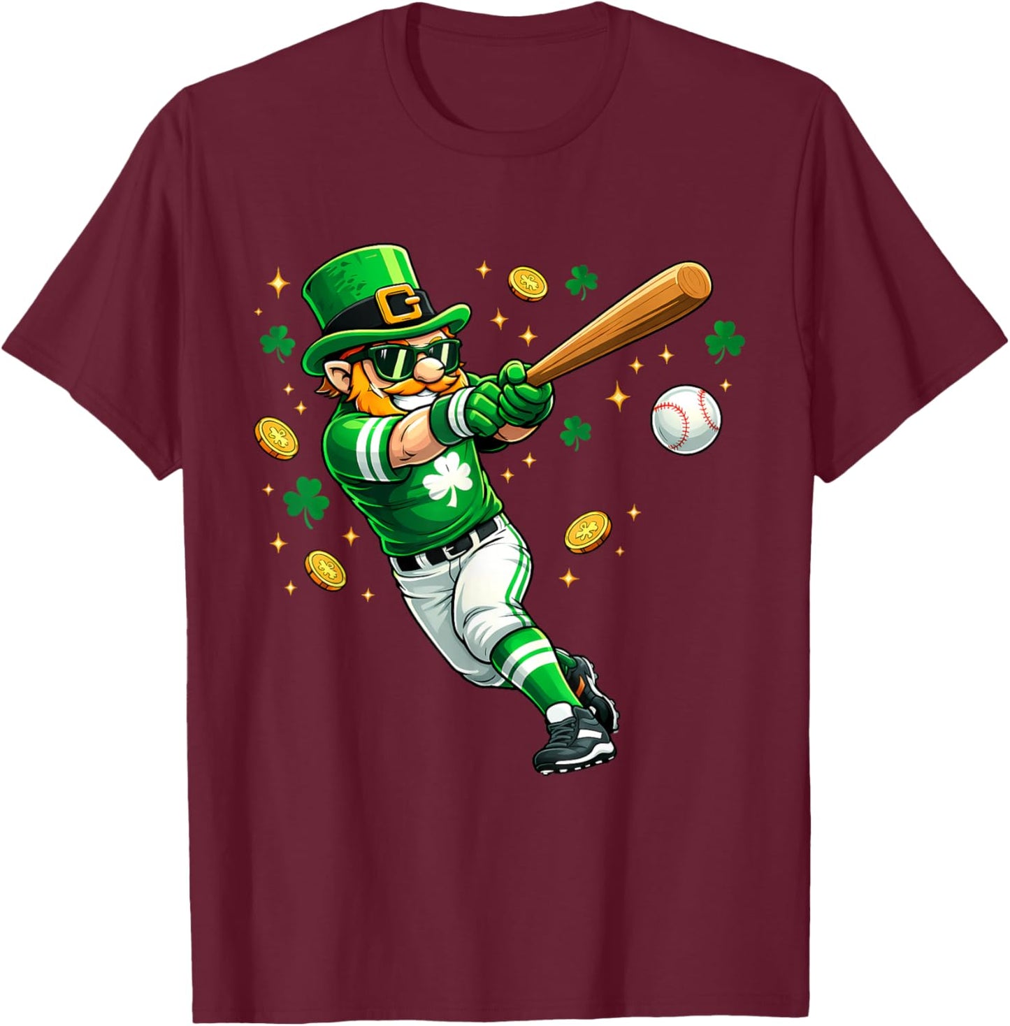 Leprechaun Play Baseball Funny St Patrick's Day Men Kid Boys T-Shirt - T-Shirt | Maroon