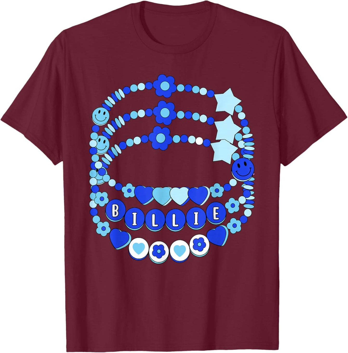 Retro Billie First Name Personalized Friendship Bracelet T-Shirt - T-Shirt | Maroon