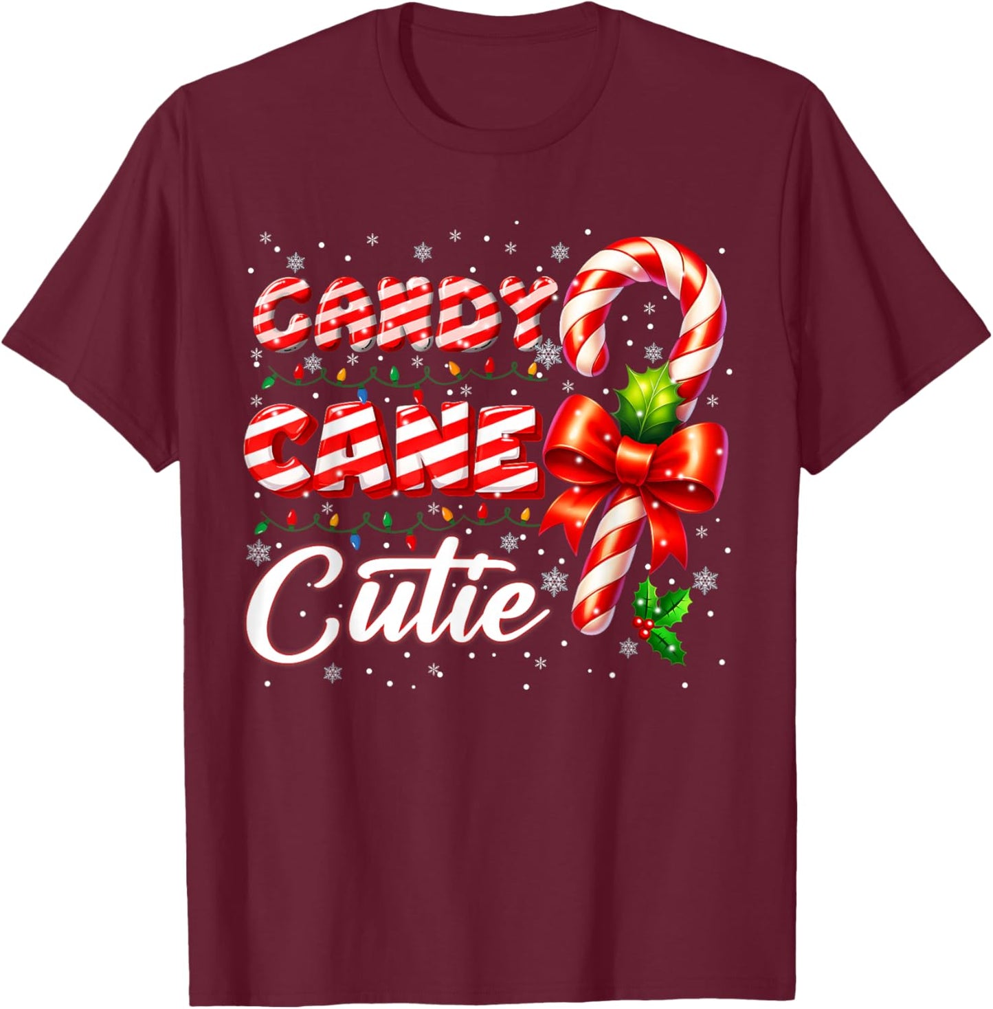 Candy Cane Cutie Christmas Xmas Coquette Cute Toddler Girl T-Shirt - T-Shirt | Maroon