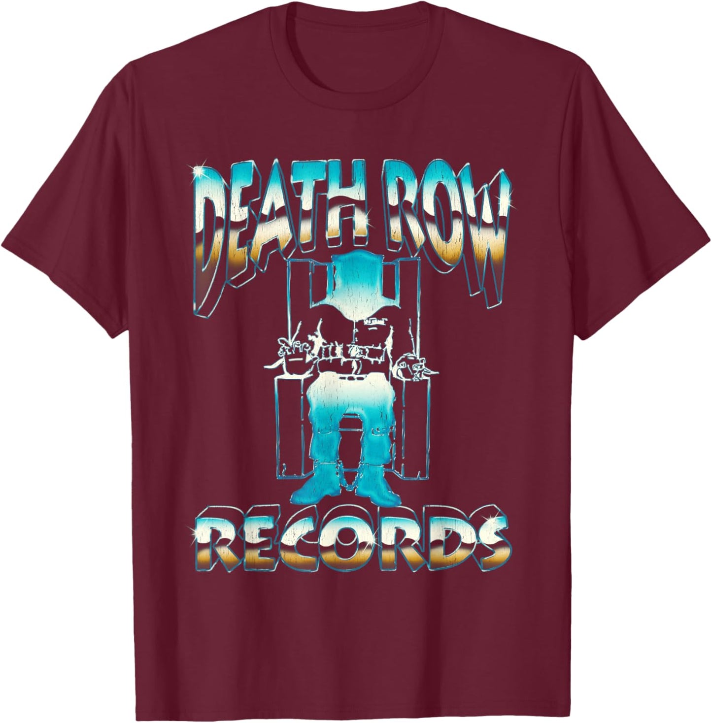 Official Death Row Records Blue Fade Chair T-Shirt - T-Shirt | Maroon