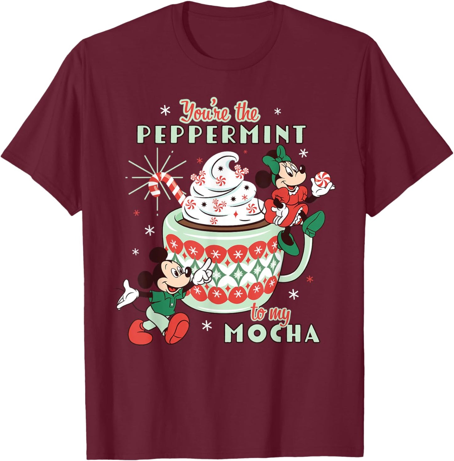 Disney Mickey & Minnie The Peppermint to My Mocha Holiday T-Shirt - T-Shirt | Maroon