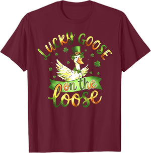 Lucky Goose On The Loose Funny St Patrick’s Day Goose Irish T-Shirt - T-Shirt | Maroon