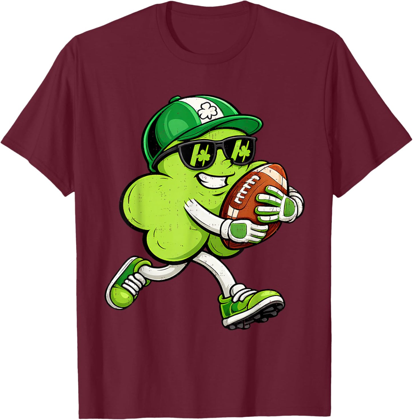 Football Saint Patricks Day Boys Kids Sport Green Shamrock T-Shirt - T-Shirt | Maroon