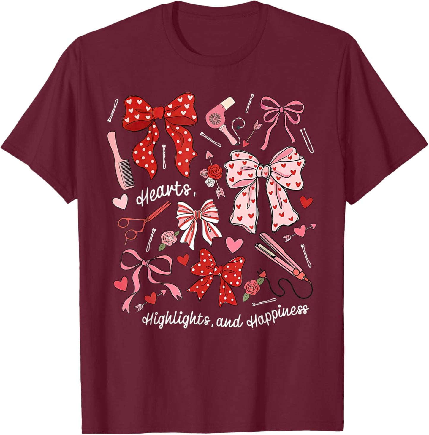 Coquette Bow Hairdresser Valentine Day Hairstylist Salon Spa T-Shirt - T-Shirt | Maroon