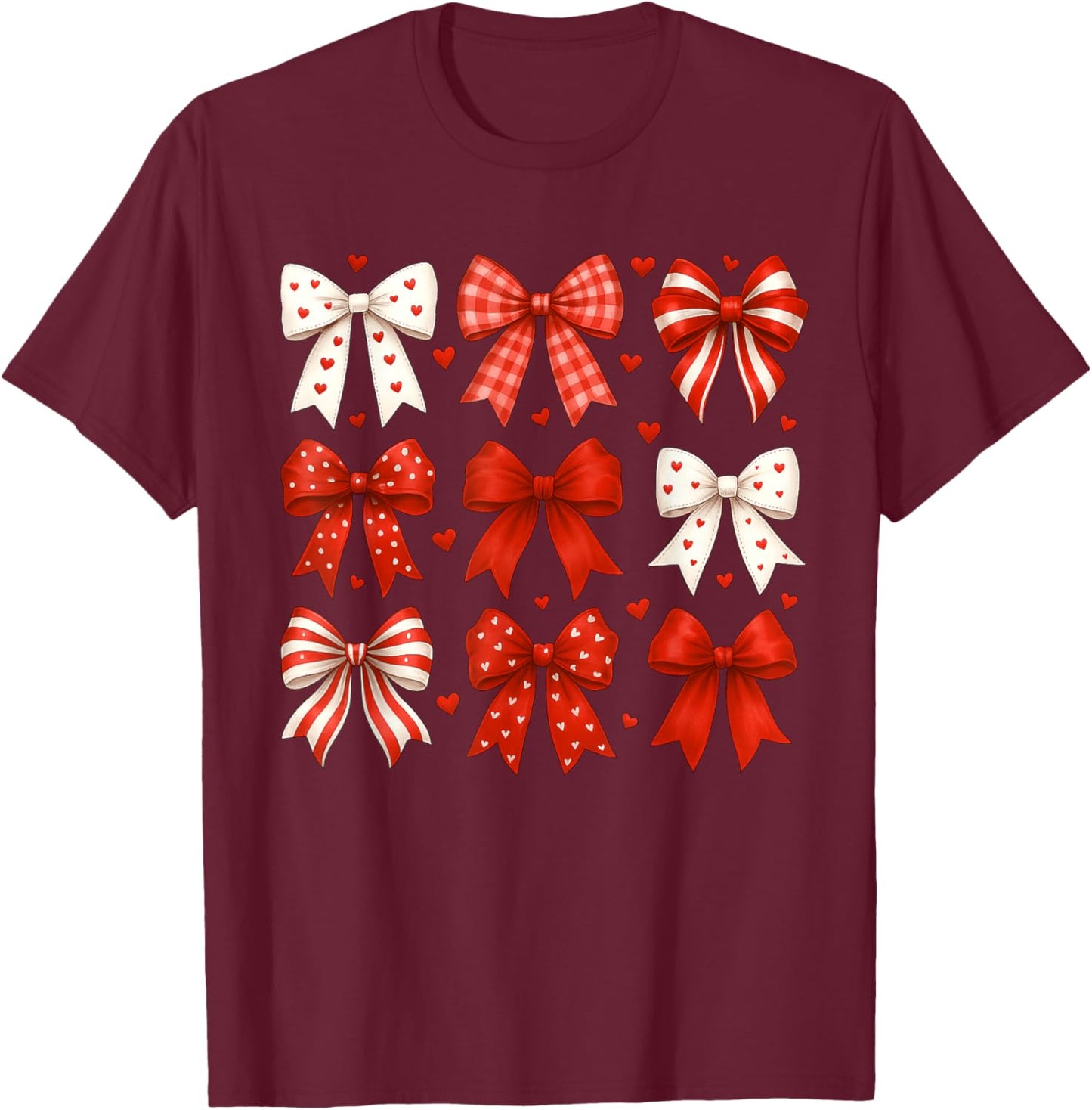 Cute Coquette Bow Heart Funny Valentines Day Women Girls T-Shirt - T-Shirt | Maroon