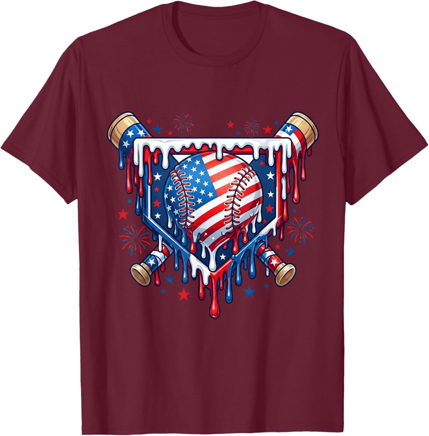 Baseball Flag Drip for Boys Kid Youth Gen Alpha Softball Fan T-Shirt - T-Shirt | Maroon