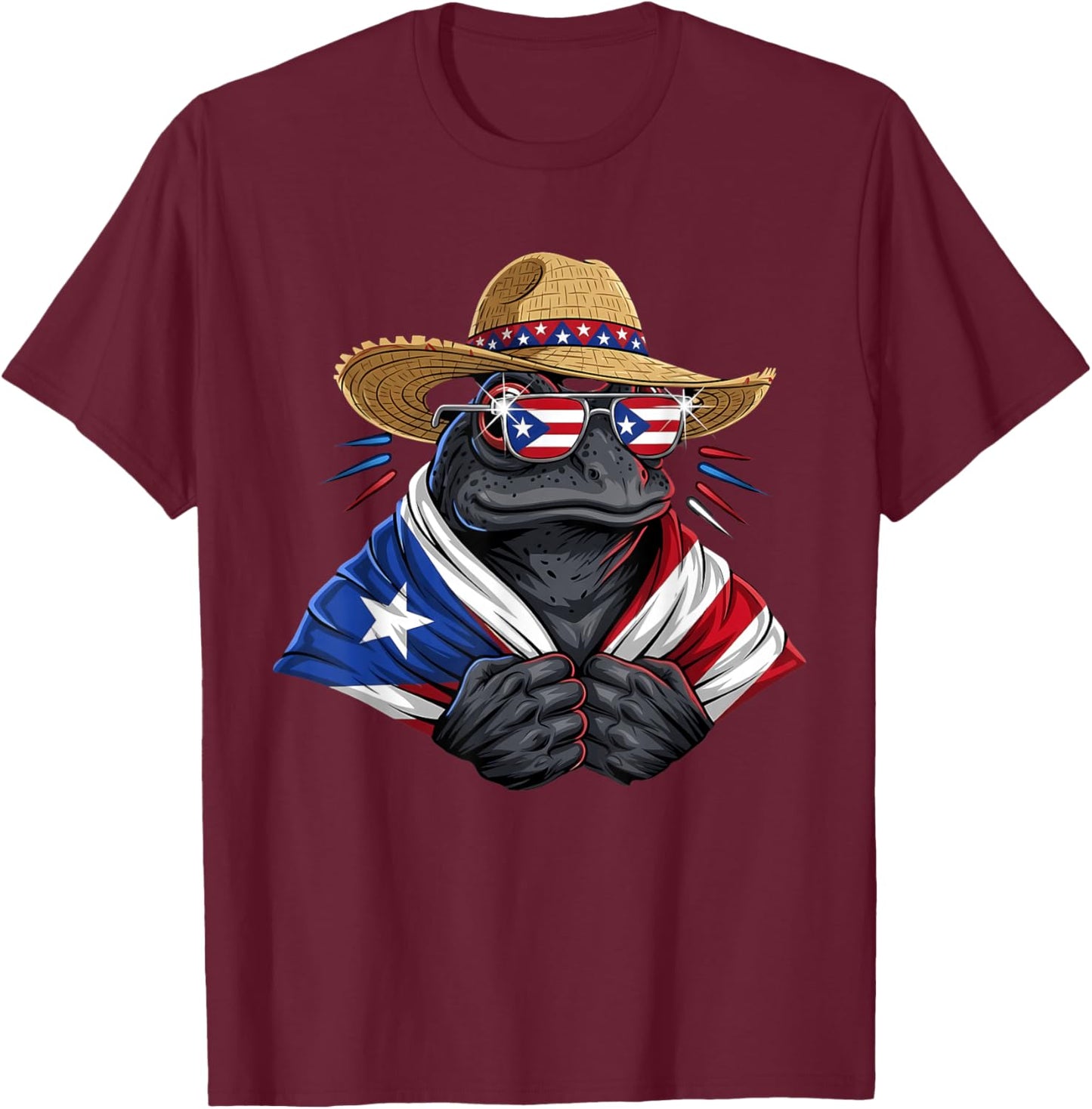 Coqui Frog Puerto Rico Flag Puerto Rican Taino Boricua T-Shirt - T-Shirt | Maroon