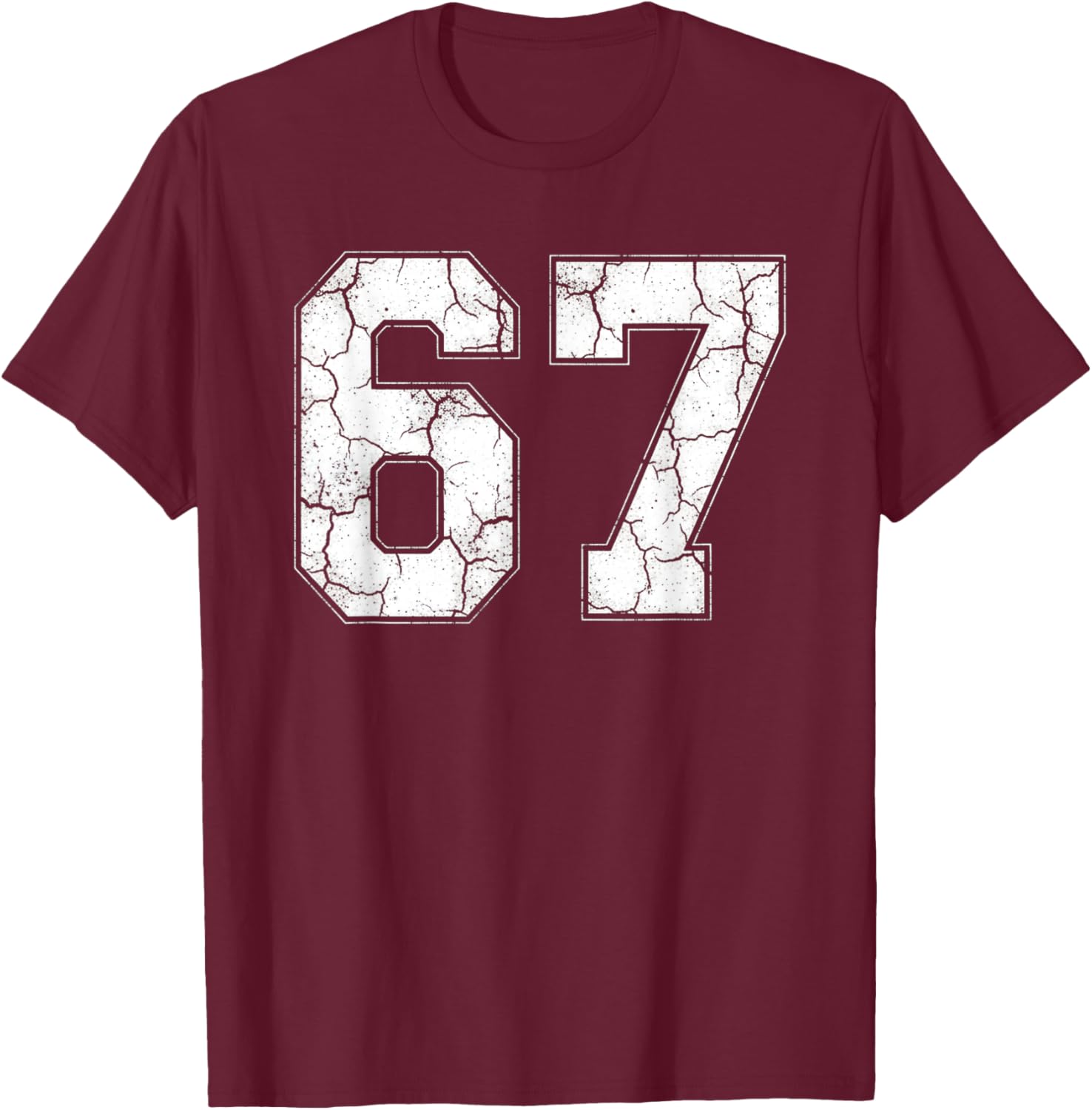 Distressed Number 67 Jersey Player Six Seven Meme T-Shirt - T-Shirt | Maroon