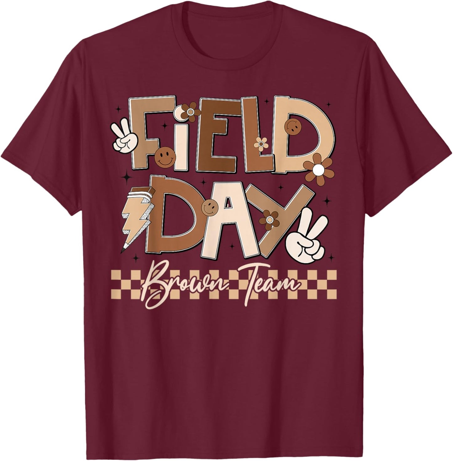 Field Day Brown Team Retro Peace Lightning Men Women Kid T-Shirt - T-Shirt | Maroon