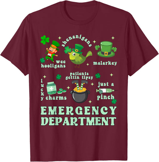 Emergency Department Shamrock St Patrick's Day ER Nurse T-Shirt - T-Shirt | Maroon
