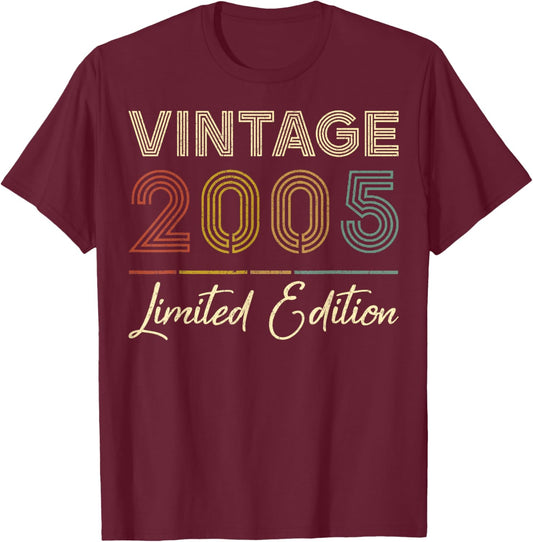 Vintage 2005 Limited Edition 21-Year-Old Gifts 21st Birthday T-Shirt - T-Shirt | Maroon