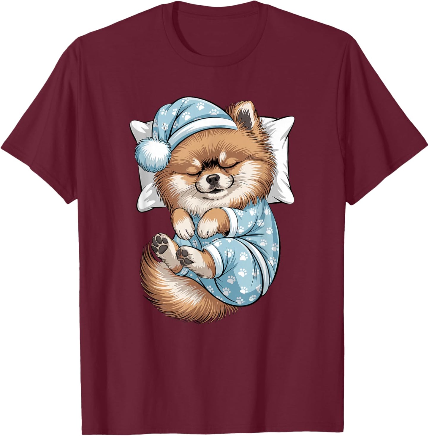 Funny Sleepy Pomeranian Pajama Dog Lover Men Woman Kids T-Shirt - T-Shirt | Maroon
