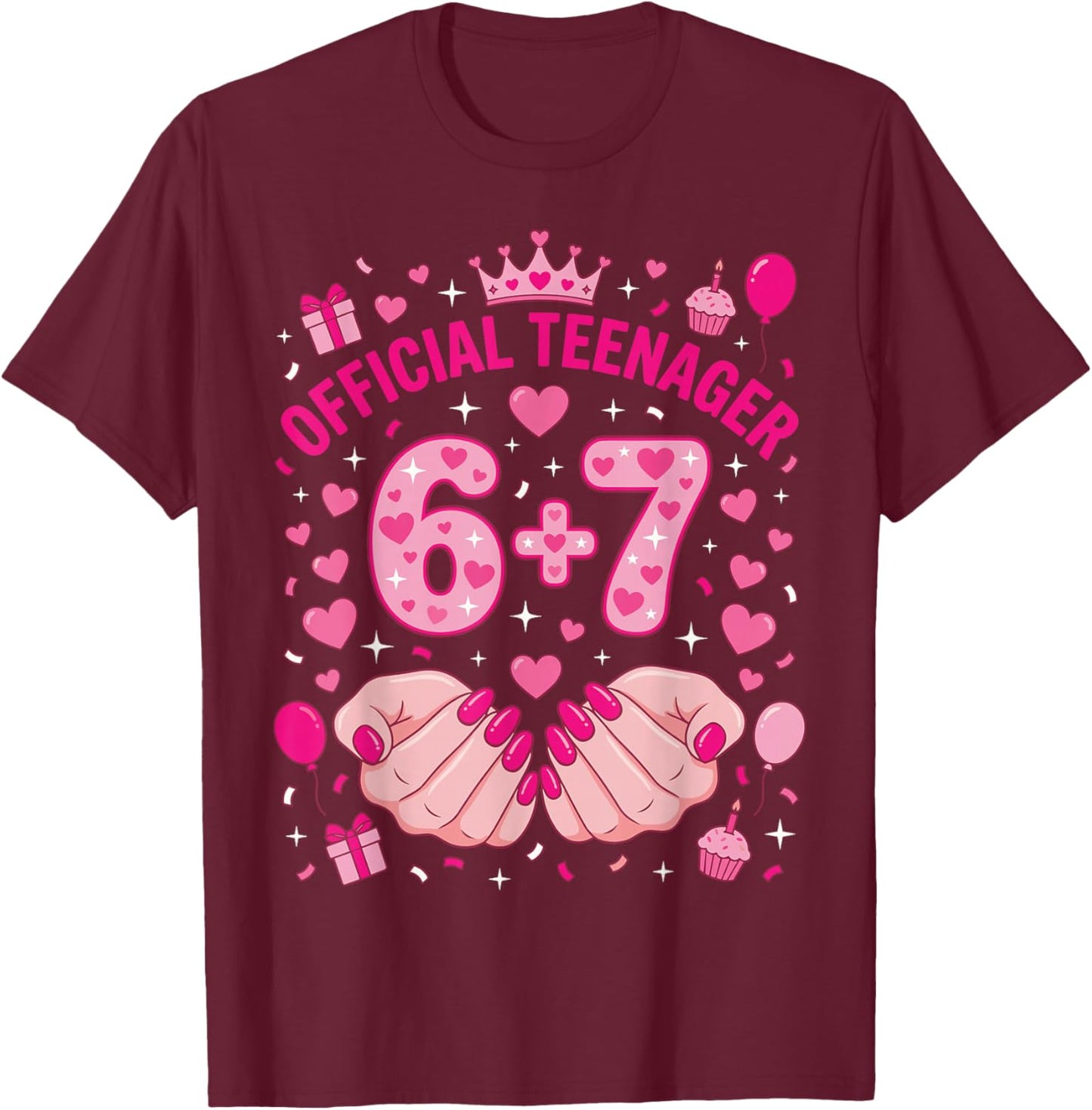 6+7 Year Old Girls Teenager Nails 13th Birthday 67 T-Shirt - T-Shirt | Maroon