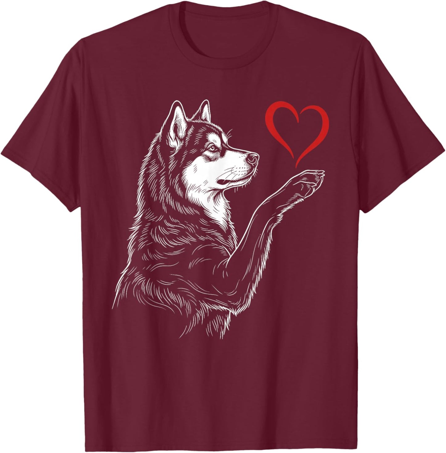Alaskan Malamute Lover Dog Art Holding Heart Valentines T-Shirt - T-Shirt | Maroon