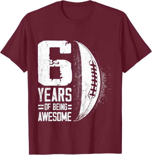 6th Birthday Retro Rugby Player 6 Years Old Boy Girl T-Shirt - T-Shirt | Maroon