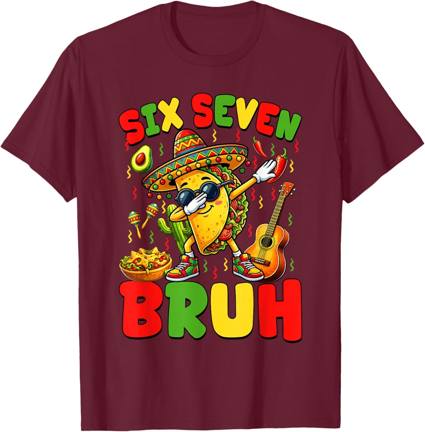 Six Seven Bruh Tacos Dabbing Cinco De Mayo Mexican Boys Kids T-Shirt - T-Shirt | Maroon
