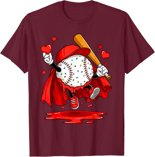 Baseball Drip Icecream Youth Boy Valentine T-Shirt - T-Shirt | Maroon