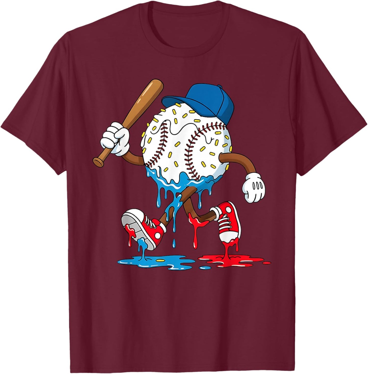 Ice Cream Drip Baseball Spots Baseball Lifestyle Boys Girls T-Shirt - T-Shirt | Maroon