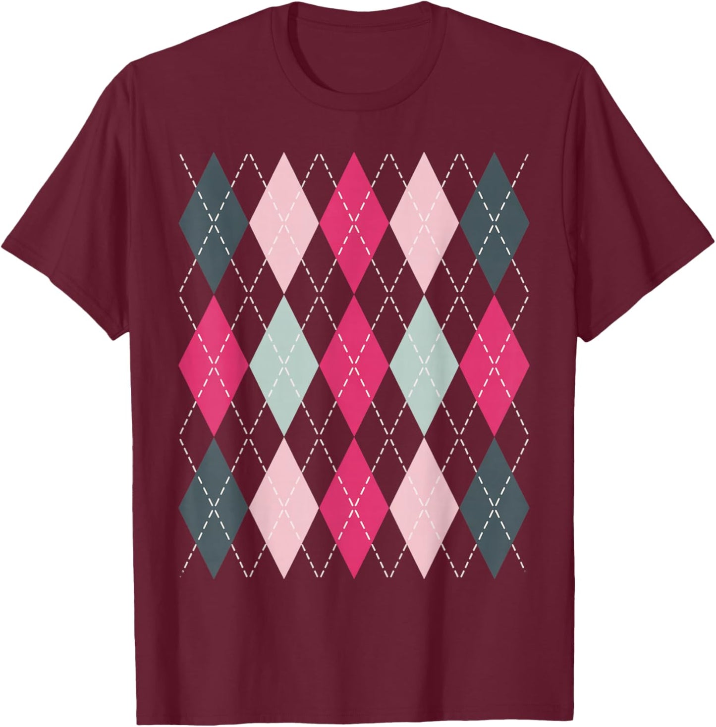 Preppy Plaid Argyle Stylish & Fun Faux Sweater Design T-Shirt - T-Shirt | Maroon