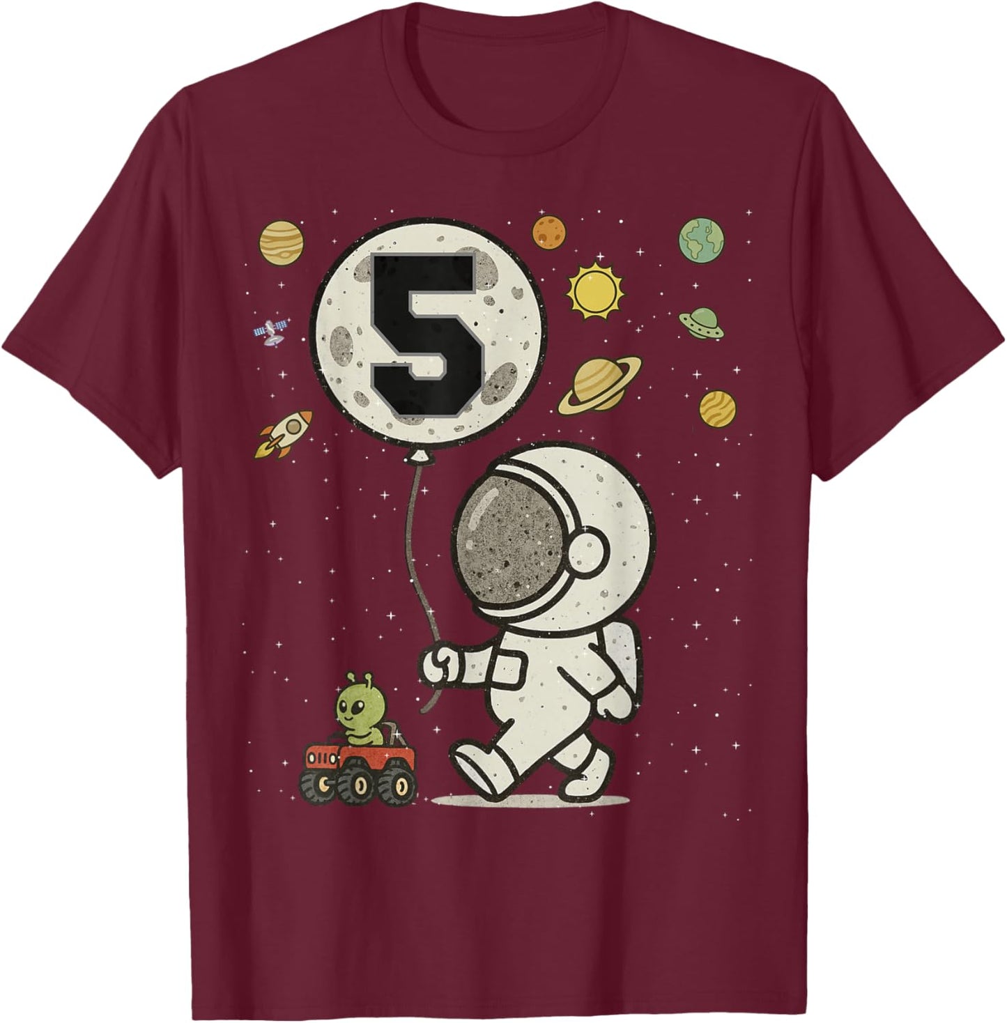 Astronaut 5th Birthday 5 Year Old Space Matching Family T-Shirt - T-Shirt | Maroon