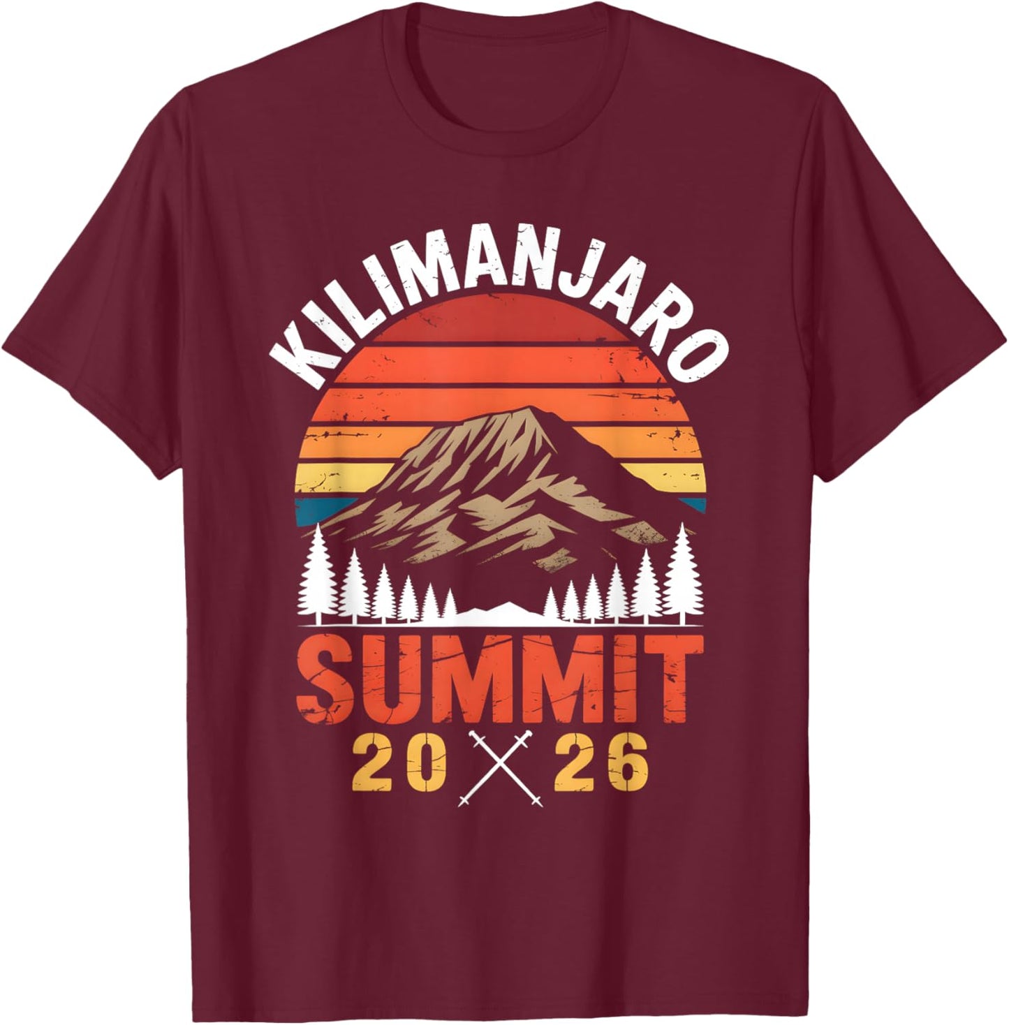 Kilimanjaro Summit 2026 Retro T-Shirt - T-Shirt | Maroon