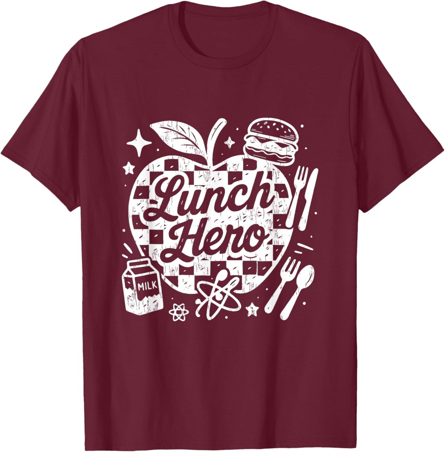 Retro Lunch Hero Cafeteria Staff Teacher Appreciation T-Shirt - T-Shirt | Maroon