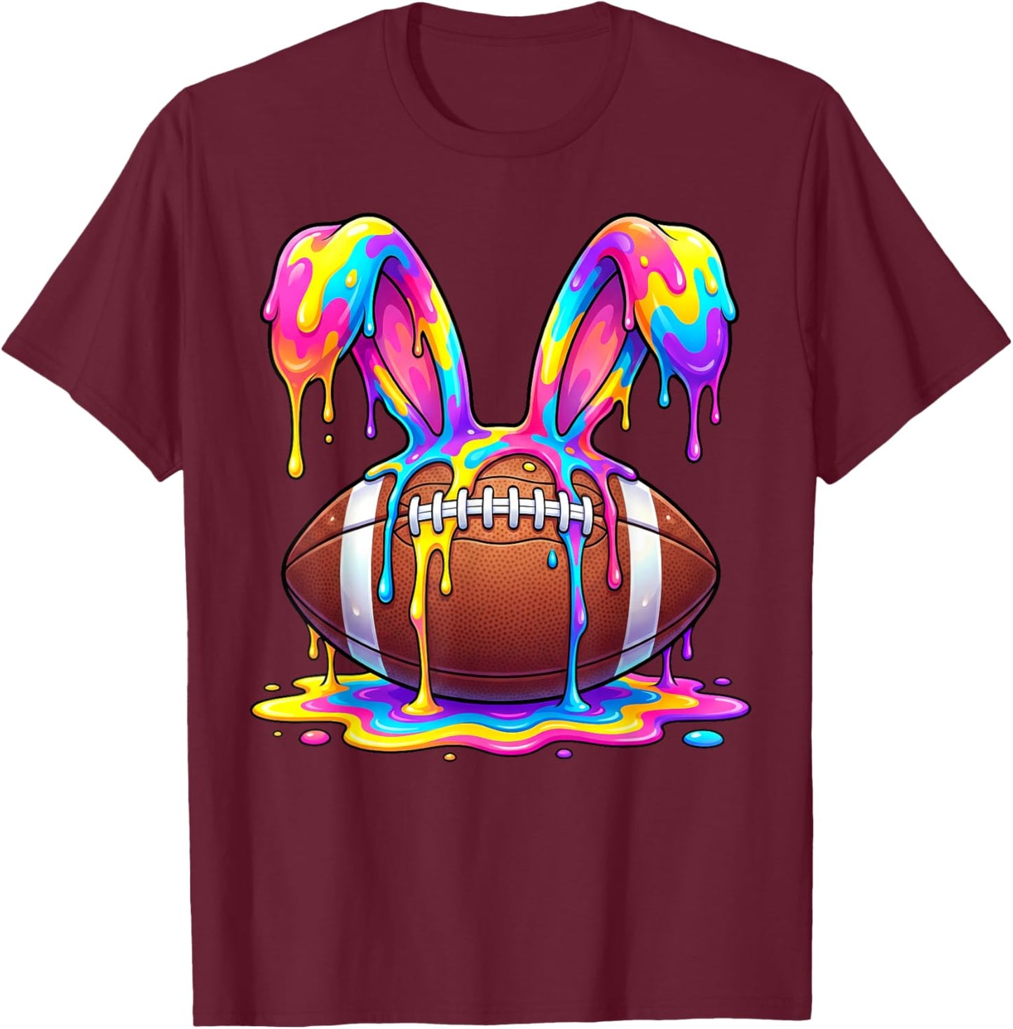 Easter Bunny Ice Cream Drip Football Men Boys Kids Funny T-Shirt - T-Shirt | Maroon