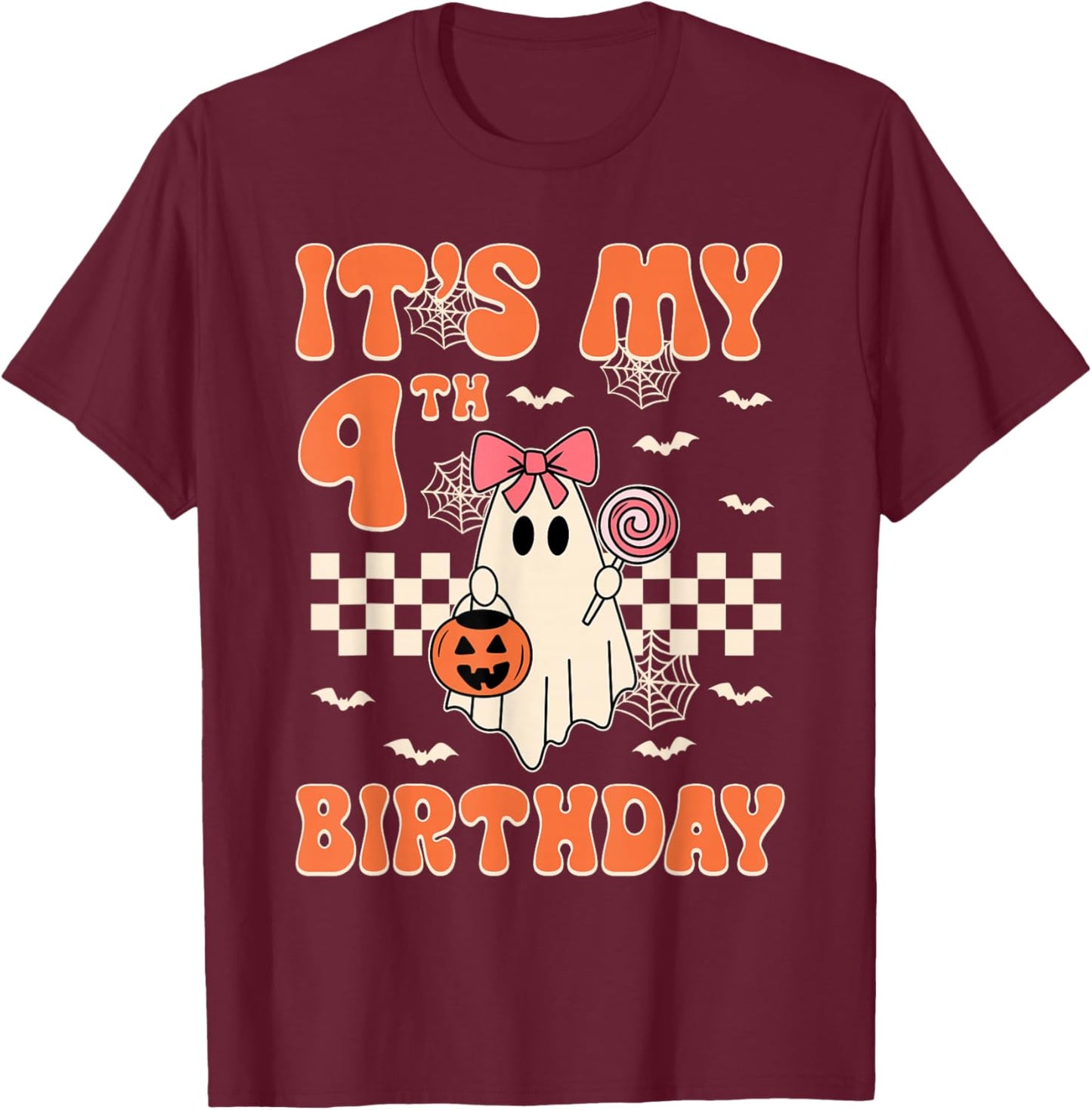 It's My 4th Birthday Halloween Ghost 4 Years Old Kids Girls T-Shirt - T-Shirt | Maroon