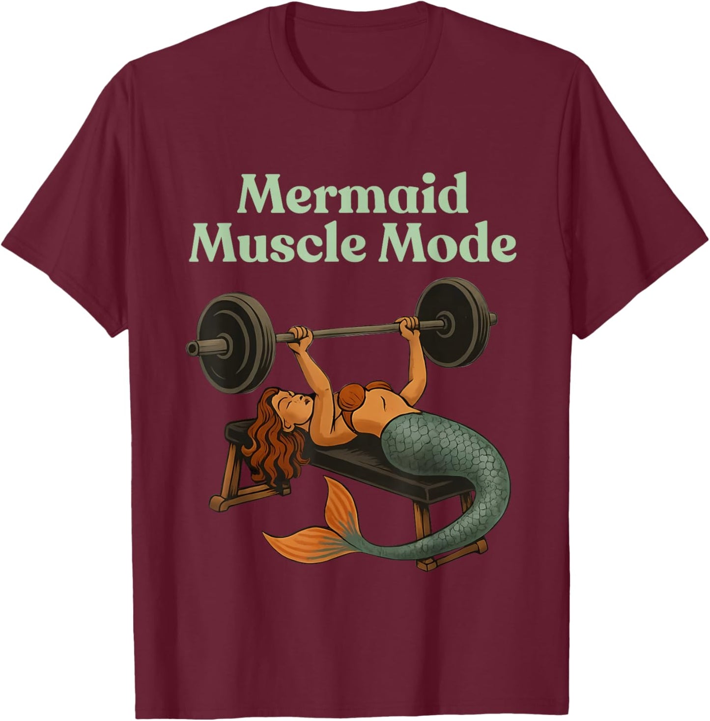 Mermaid Muscle Mode Shirt - Gym Workout Fitness Fantasy T-Shirt - T-Shirt | Maroon