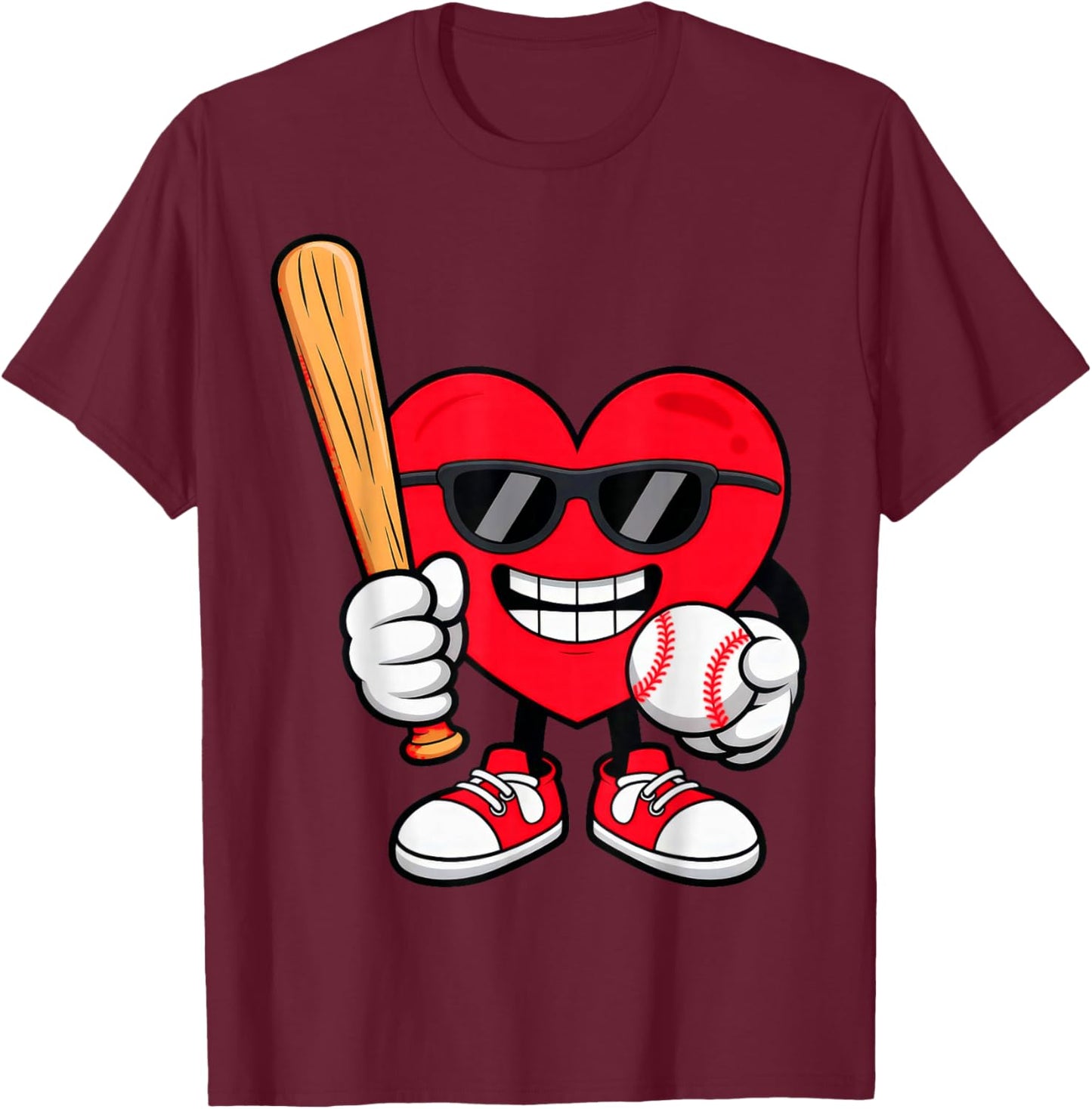 Heart Playing Baseball Valentines Day T-Shirt - T-Shirt | Maroon