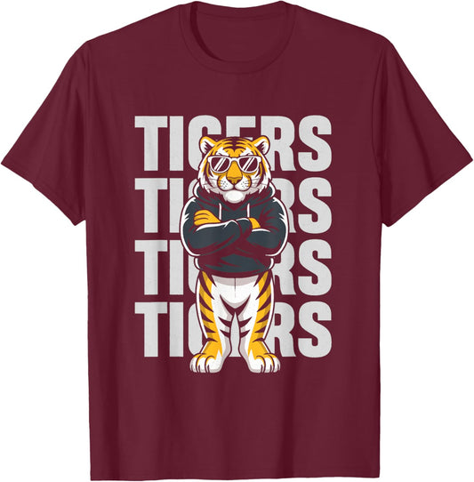 Retro Tiger Gift Women Boys Girls Kids T-Shirt - T-Shirt | Maroon