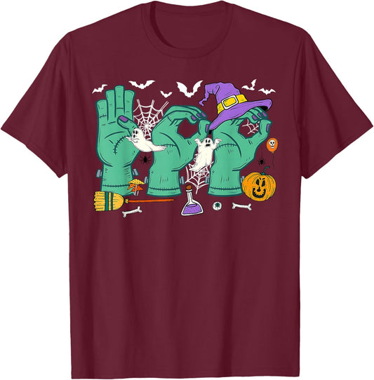 Halloween SPED Teacher Boo in ASL Boo Hands Sign Language T-Shirt - T-Shirt | Maroon