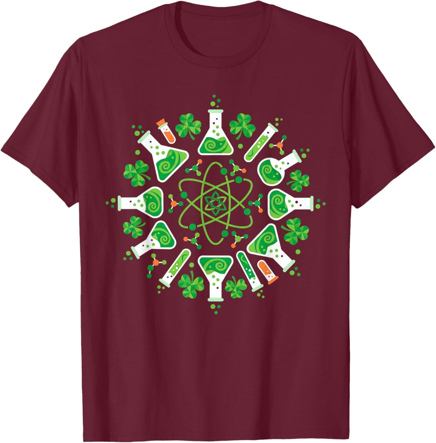 Chemistry Shamrock Scientist St Patricks Day Science Teacher T-Shirt - T-Shirt | Maroon