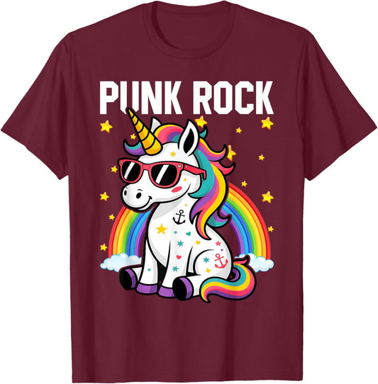 Punk Rock Cute Unicorn Music Rocker Toddler Girls Kids Women T-Shirt - T-Shirt | Maroon