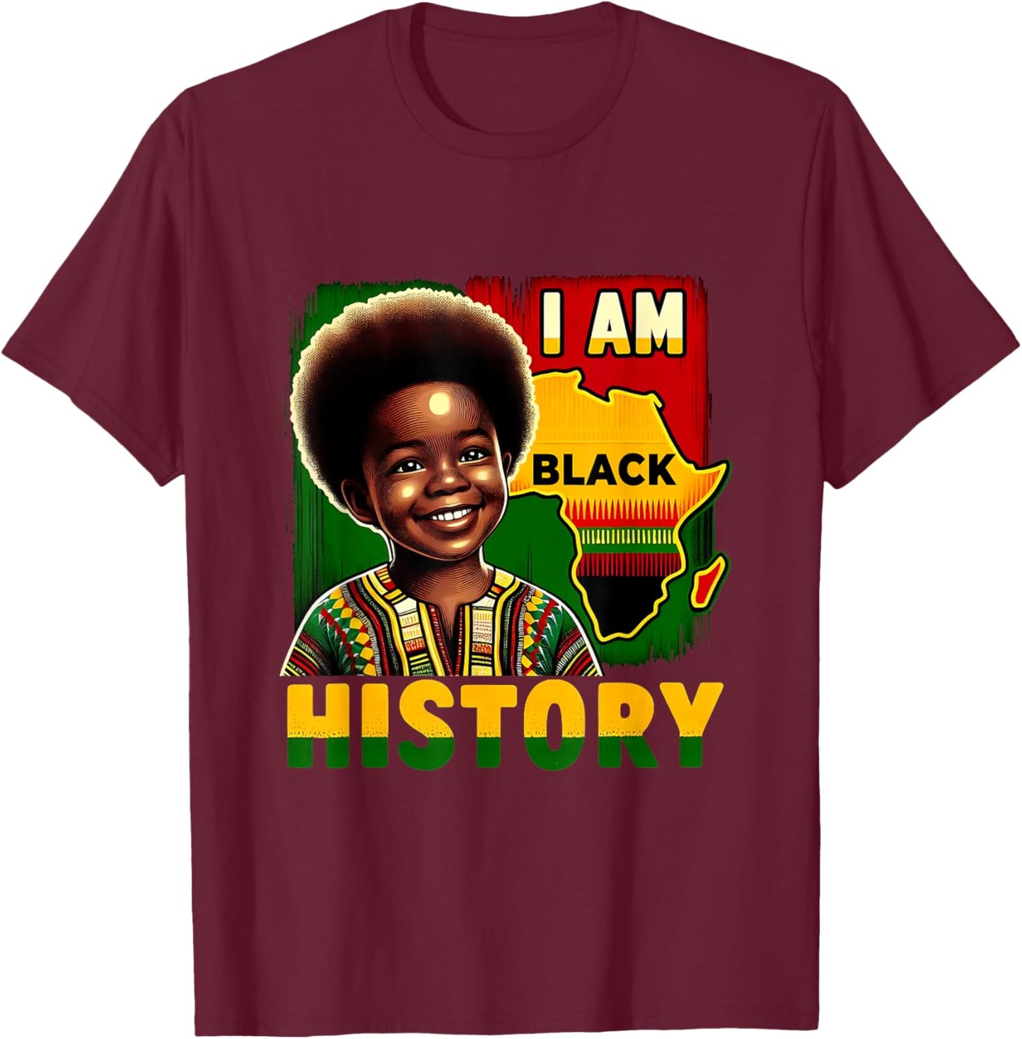 I Am Black History Month Youth Pride African Melanin Boy T-Shirt - T-Shirt | Maroon
