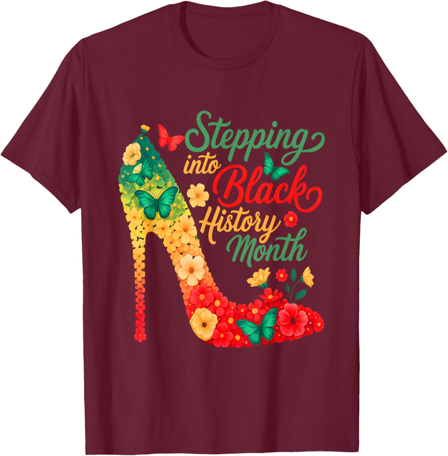 Stepping Into Black History Month High Heels Girls T-Shirt - T-Shirt | Maroon