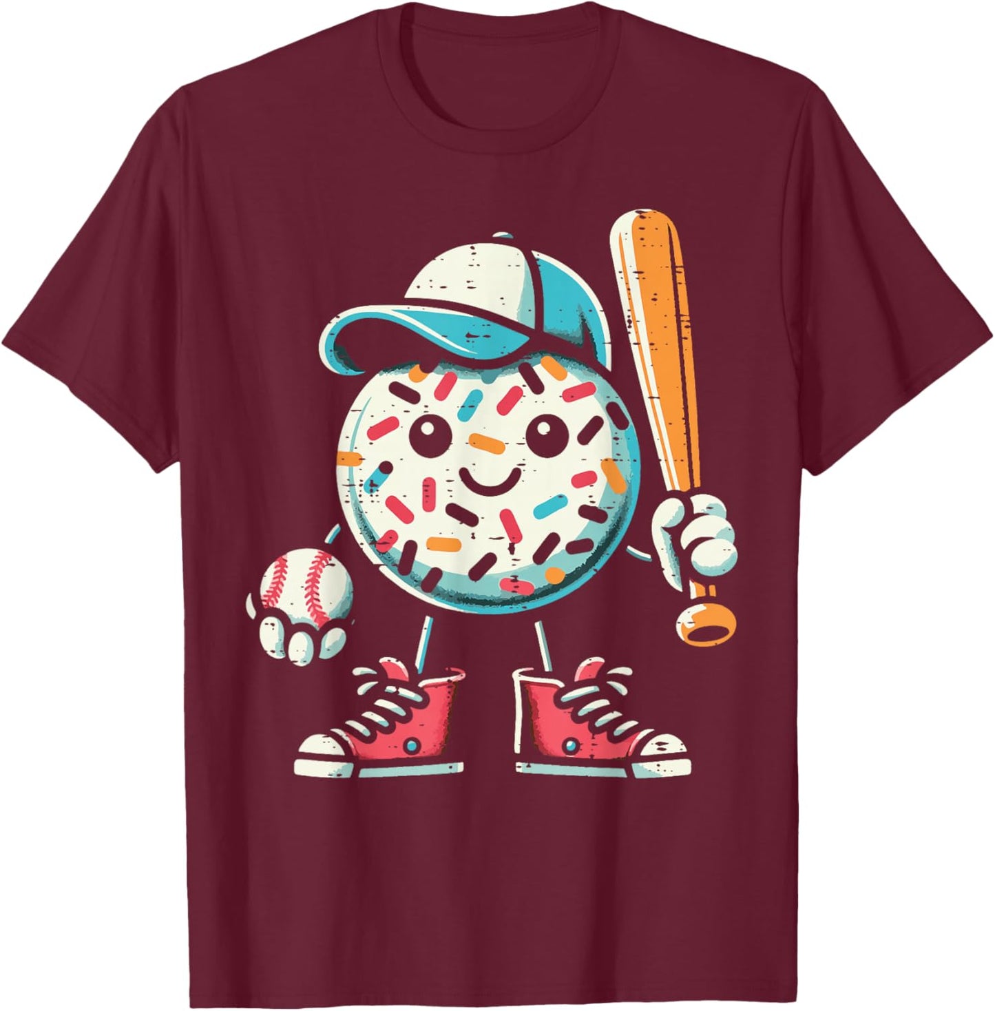 Donut Baseball Hat Ball Bat Cute Sport Toddler Boys Kids Men T-Shirt - T-Shirt | Maroon