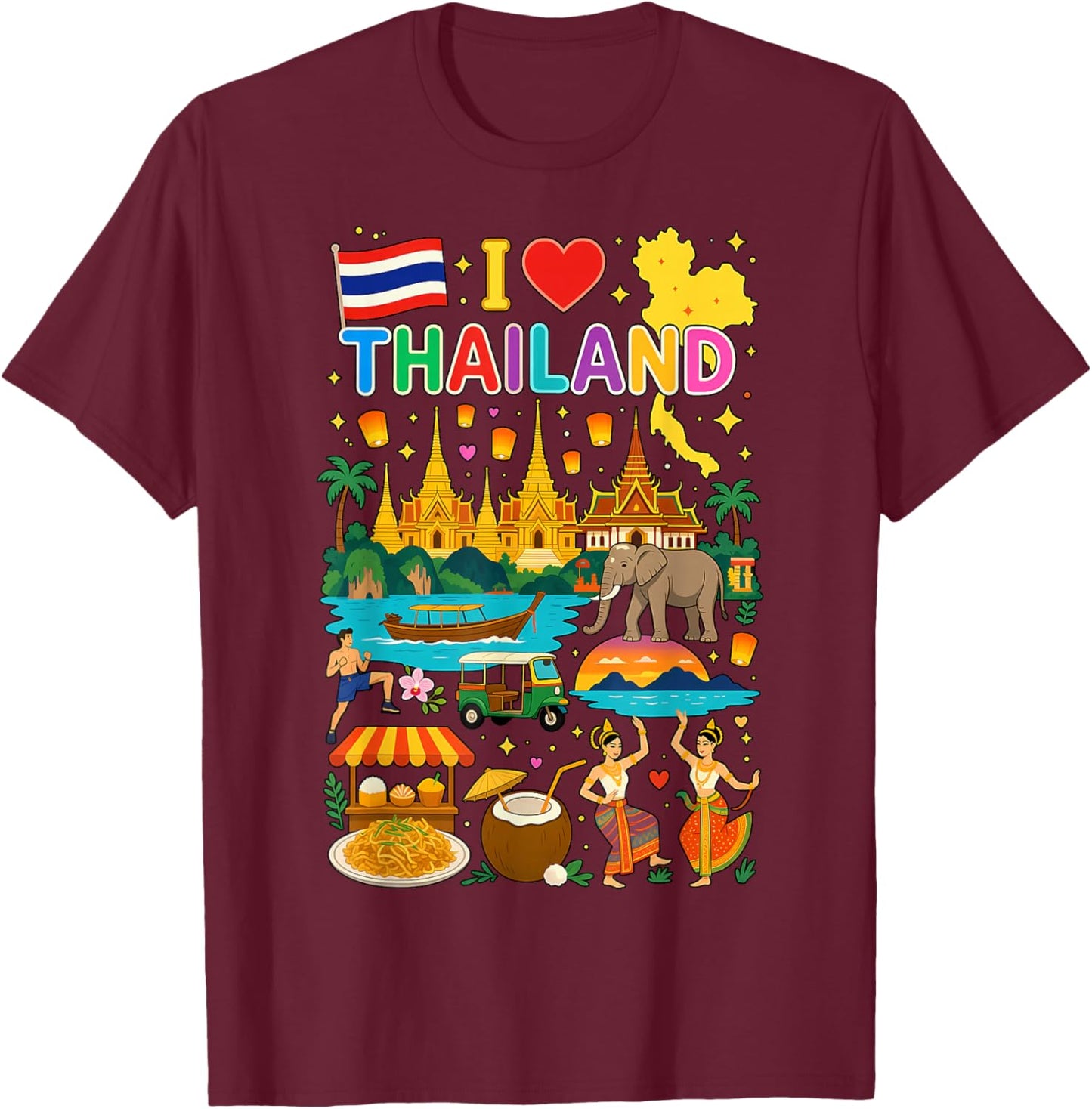 I Love Thailand Travel Thai Culture T-Shirt - T-Shirt | Maroon